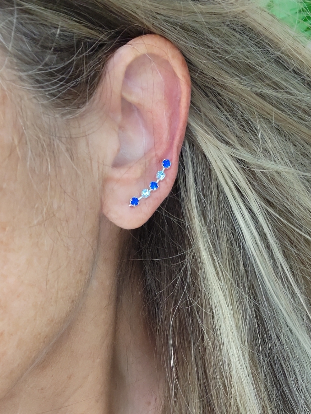 Blue Crystal Ear Climbers - Silver Crawlers